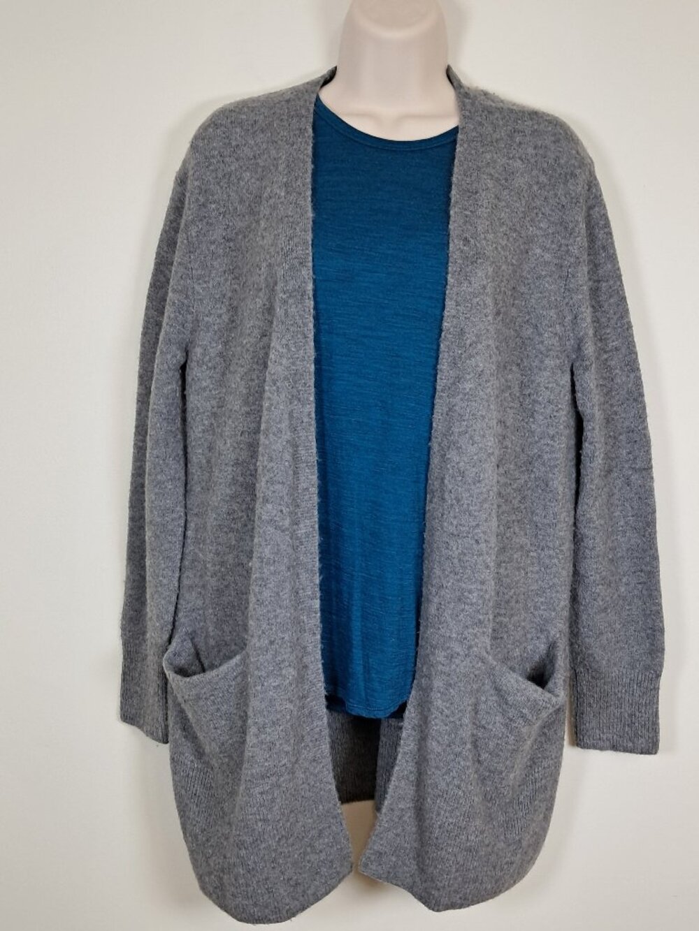 Madewell Wool Alpaca Blend Open Cardigan Women's S Gray Pockets Soft Cozy